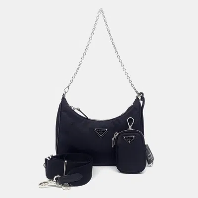 Pre-owned Prada Black Nylon Tessuto Chain Strap Hobo Bag