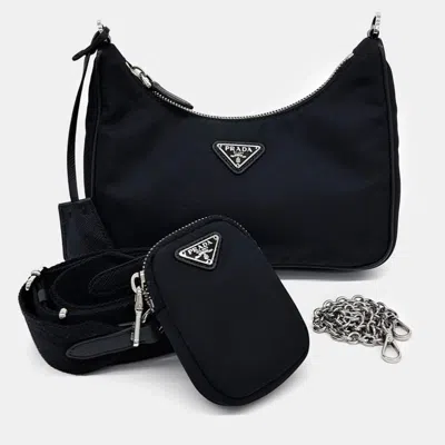 Pre-owned Prada Black Nylon Tessuto Chain Strap Hobo Bag