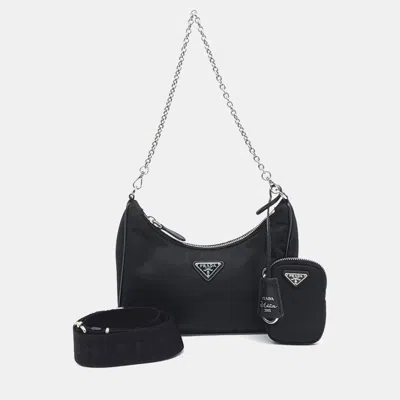 Pre-owned Prada Black Nylon Tessuto Chain Strap Hobo Bag