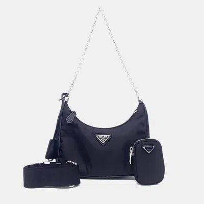 Pre-owned Prada Black Nylon Tessuto Chain Strap Hobo Bag