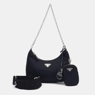 Pre-owned Prada Black Nylon Tessuto Chain Strap Hobo Bag