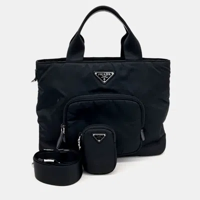 Pre-owned Prada Black Nylon Tote And Shoulder Bag
