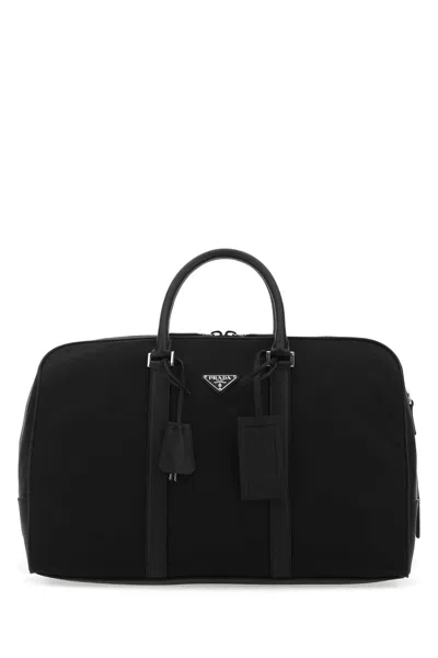 Prada Black Nylon Travel Bag In Red
