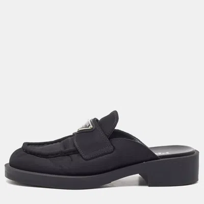 Pre-owned Prada Black Nylon Triangle Logo Loafer Mules Size 36
