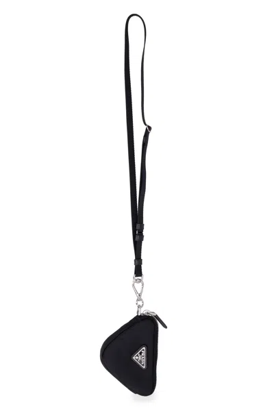 Prada Black Nylon Trick Key Chain In Brown