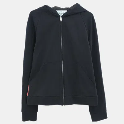 Pre-owned Prada Black Nylon Zip Up Jacket Sweatshirt Size M