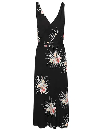 PRADA BLACK ORCHID PRINT MIDI DRESS