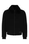 Prada Ribbed Fur Collar Jacket In Black