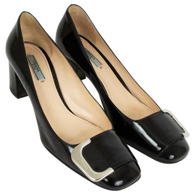 Pre-owned Prada Black Patent Block Heel Buckle Toe Loafer Pumps – 38.5, 2006