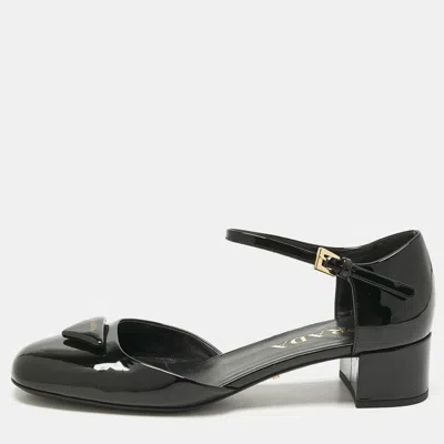 Pre-owned Prada Black Patent Leather Ankle Strap Pumps Size 36