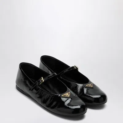 Prada Black Patent Leather Ballerina With Logo Triangle