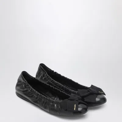Prada Black Patent Leather Ballet Flats With Bow