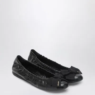 Prada Black Patent Leather Ballet Flats With Bow