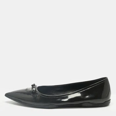 Pre-owned Prada Black Patent Leather Bow Ballet Flat Size 39