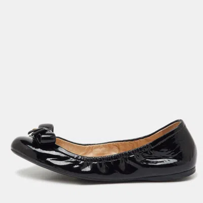 Pre-owned Prada Black Patent Leather Bow Detail Scrunch Ballet Flats Size 39