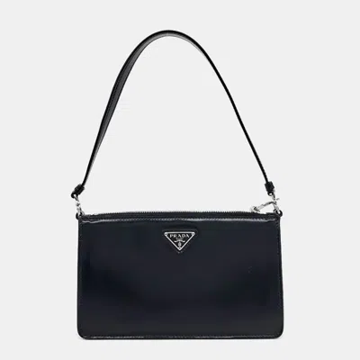 Pre-owned Prada Black Patent Leather Brushed Leather Mini Pouch Bag