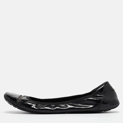 Pre-owned Prada Black Patent Leather Cap Toe Ballet Flats Size 40