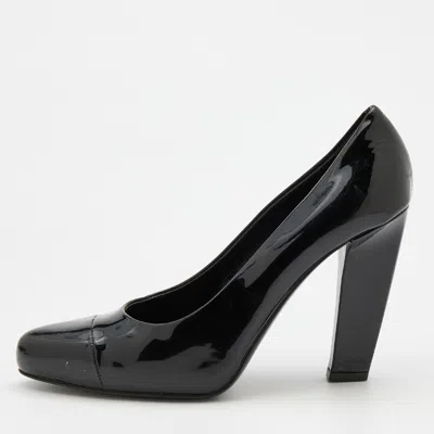 Pre-owned Prada Black Patent Leather Cap Toe Pumps Size 36.5