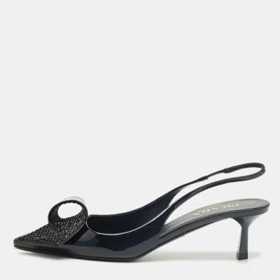 Pre-owned Prada Black Patent Leather Crystal Embellished Slingback Pumps Size 41