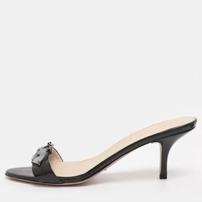 Pre-owned Prada Black Patent Leather Embellished Slide Sandals Size 39