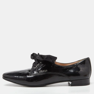 Pre-owned Prada Black Patent Leather Lace Up Derby Size 37