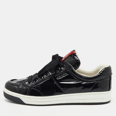 Pre-owned Prada Black Patent Leather Lace Up Low Top Sneakers Size 37.5