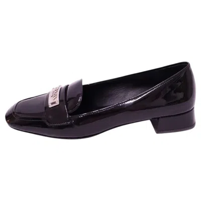 Pre-owned Prada Black Patent Leather Logo Loafers - Eu 37