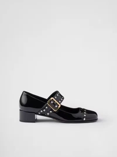 PRADA BLACK PATENT LEATHER MARY JANE PUMPS