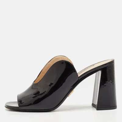 Pre-owned Prada Black Patent Leather Peep Toe Mules Size 36