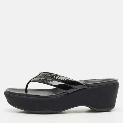 Pre-owned Prada Black Patent Leather Platform Thong Sandals Size 38