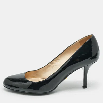 Pre-owned Prada Black Patent Leather Round Toe Pumps Size 36