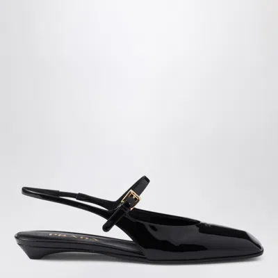 Prada Black Patent Leather Slingback Ballerina In Multi
