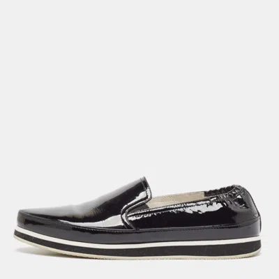 Pre-owned Prada Black Patent Leather Slip On Loafers Size 39