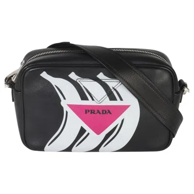 Pre-owned Prada Black Pink Calfskin Banana Logo Crossbody Bag