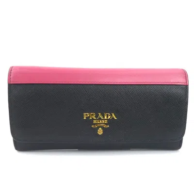 Pre-owned Prada Black Pink Leather Long Wallet (bi-fold) () In Black, Pink