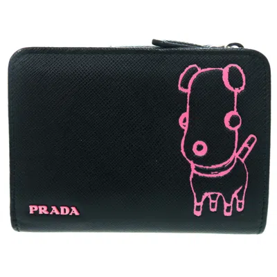 Pre-owned Prada Black Pink Leather Saffiano Wallet (bi-fold) () In Black, Pink