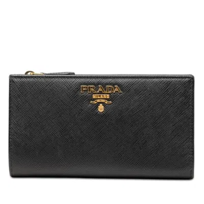 Pre-owned Prada Black Pink Leather Wallet (bi-fold) () In Black, Pink
