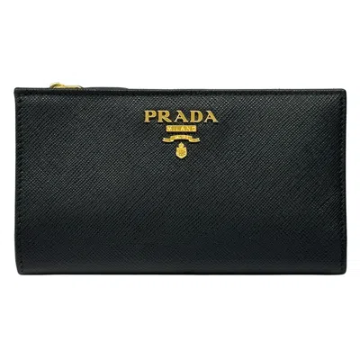 Pre-owned Prada Black Pink Saffiano Long Wallet (bi-fold) () In Black, Pink