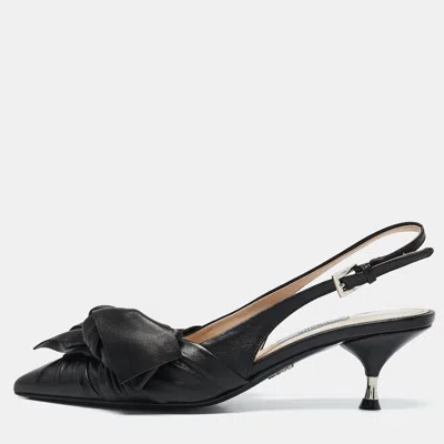 Pre-owned Prada Black Pleated Leather Slingback Pumps Size 35.5