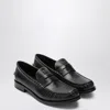 Prada Black Polished Leather Loafers In Black