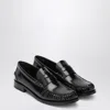 Prada Cordovan Polished Leather Loafers In Black