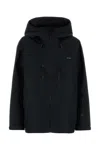 Prada Hooded Polyester Windbreaker Jacket Long Sleeves In Black