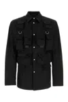 Prada Buttoned Shirt With Chest Pockets And Shoulder Straps In Black