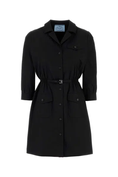 PRADA BLACK POPLIN SHIRT DRESS