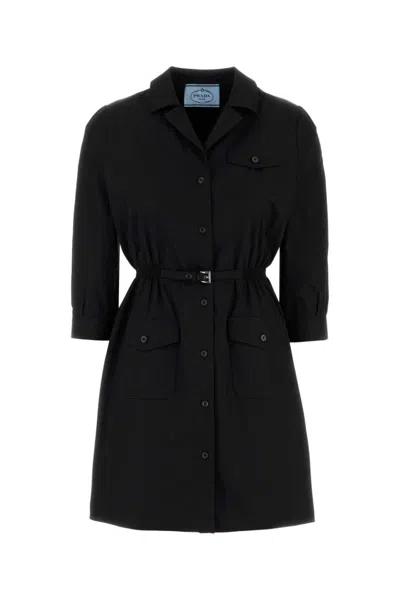 PRADA BLACK POPLIN SHIRT DRESS