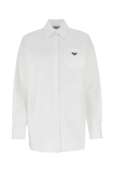 Prada Black Poplin Shirt In White