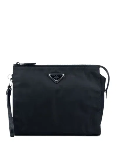 Prada Black Pouch In Renylon And Saffiano