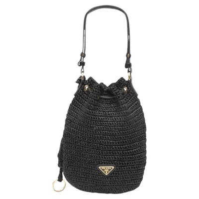 Pre-owned Prada Black  Raffia & Leather Bucket Bag