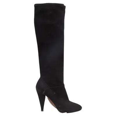 Pre-owned Prada Black  Suede Heeled Knee-high Boots Size 37