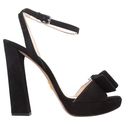 Pre-owned Prada Black  Suede Platform Bow Sandals Size 37.5